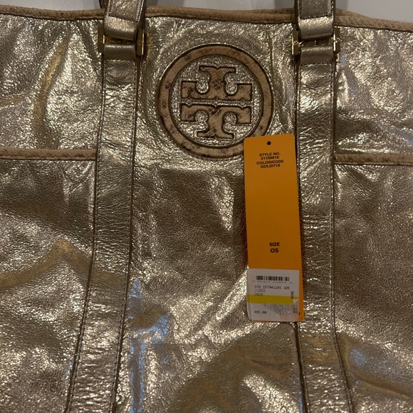 Tory Burch Gold Metallic Leather Tote Bag - Picture 6 of 14